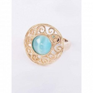 Кольцо с голубым кошачьим глазом "Восточное солнце", позолота с родир, размер 16