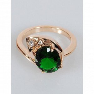 Кольцо с зелёным фианитом "Полумесяц", позолота с родирование, размер 17