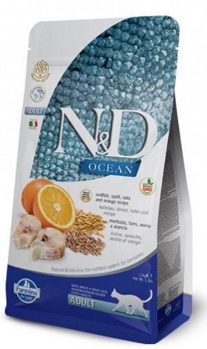 Farmina N&D Cat Ocean AG Adult Cat Fish & Orange сухой низкозерновой корм для кошек Рыба/Апельсин 300г АКЦИЯ!