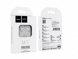 Проводные наушники HOCO M1 original, Jack 3.5mm, 1.2 м, белый, контроллер с микрофоном