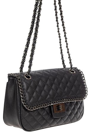 Женская стёганая сумочка из натуральной кожи на цепочке, цвет чёрный
