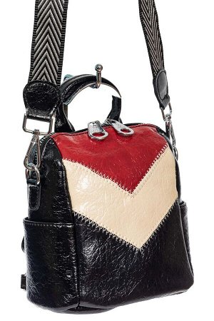 Женская сумка-рюкзак из экокожи, цвет чёрный с красным и молочным