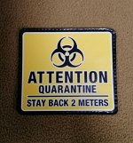 Шеврон FTA на липучке Attention Quarantine Stay Back 2 Meters, PVC, желтый