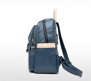 Женский рюкзак, два отделения, карман на молнии на лицевой стороне, цвет синий