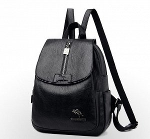 Женский рюкзак-сумка, молния на клапане, принт "Кенгуру", логотип "Кенгуру", цвет черный
