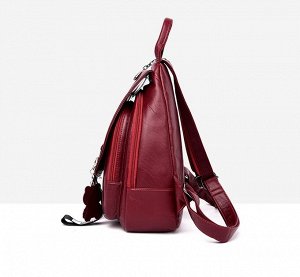 Женский рюкзак-сумка грушевидной формы, декоративный ремень на клапане, цвет красный