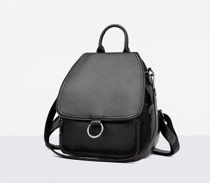 Женский рюкзак-сумка, декоративное кольцо на клапане, цвет черный
