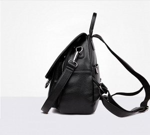 Женский рюкзак-сумка, декоративное кольцо на клапане, цвет черный