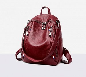Женский рюкзак-сумка с двумя вертикальными карманами на лицевой стороне, цвет красный