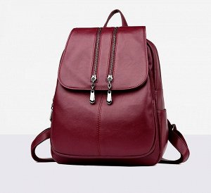 Женский рюкзак-сумка, два вертикальных замка на клапане, цвет красный