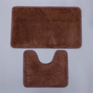 Набор ковриков для ванны и туалета Доляна «Пушистик», 2 шт: 38x49, 49x79 см, цвет коричневый