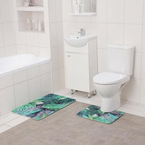 Набор ковриков для ванны и туалета Доляна «Тропики», 2 шт: 40?50, 50?80 см