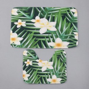 Набор ковриков для ванны и туалета Доляна «Гавайский цветок», 2 шт: 40x50, 50x80 см