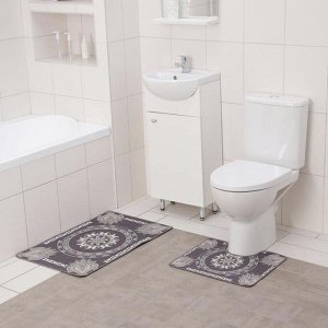Набор ковриков для ванной и туалета Доляна «Адуор», 2 шт: 50?78 см, 40?50 см, цвет синий