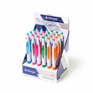 Ручка шариковая Alingar "Poly-colors" 3-х цветн.( синий, черный,красный) автоматическая, пластик. корпус ассорти, резиновый грип,1 мм, в упак.24 шт.