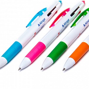 Ручка шариковая Alingar "Poly-colors" 3-х цветн.( синий, черный,красный) автоматическая, пластик. корпус ассорти, резиновый грип,1 мм, в упак.24 шт.