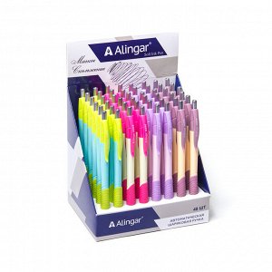Ручка шариковая, автоматическая, Alingar, "WAVE" синяя, 0,7 мм., резиновый грип, цветной корпус