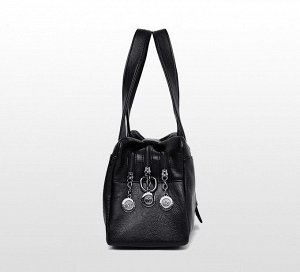 Женская сумка, ремешок-клапан на магнитном замке, три отделения, цвет черный