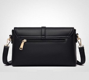Женская сумочка с клапаном и декоративным ремешком, цвет черный