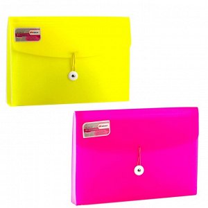 Папка-картотека на резинке и пуговице Sahand, A4, "Neon", 328*235*31, 12 отделений, ассорти, неон