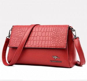 Женская сумочка с клапаном и принтом "Кродиловая кожа", логотип "Кенгуру", цвет красный
