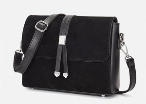 Женская сумочка с клапаном из искусственной замши, цвет черный