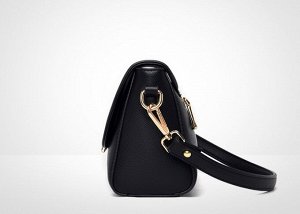 Женская сумочка с клапаном и золотой фурнитурой, цвет черный