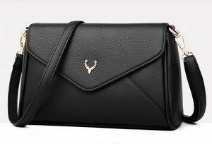 Женская сумочка с клапаном и золотой фурнитурой, логотип "Голова оленя", цвет черный