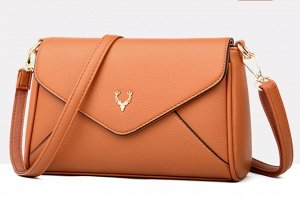 Женская сумочка с клапаном и золотой фурнитурой, логотип "Голова оленя", цвет оранжево-коричневый