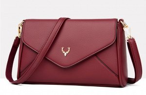 Женская сумочка с клапаном и золотой фурнитурой, логотип "Голова оленя", цвет темно-красный