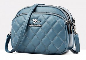 Женская сумочка округлой формы со стеганым принтом на лицевой стороне, три отделения, логотип "Кенгуру", цвет синий