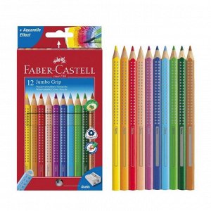 Карандаши 12 цветов Faber-Castell Jumbo GRIP трёхгранные с точилкой