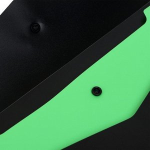 Папка-конверт на кнопке A4 (230 x 320 мм), 350 мкм, с рельефной фактурной поверхностью, с 2-мя отделениями, непрозрачный черный с неновым зеленым, "deVENTE. Monochrome"
