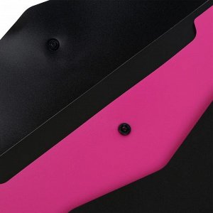 Папка-конверт на кнопке A4 (230 x 320 мм), 350 мкм, с рельефной фактурной поверхностью, с 2-мя отделениями, непрозрачный черный с неновым розовым, "deVENTE. Monochrome"