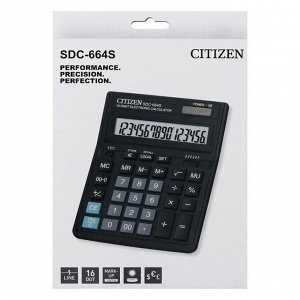 Калькулятор настольный 16 разрядный, Citizen Business Line SDC-664S, двойное питание, 153 х 199 х 31 мм, чёрный