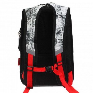 Рюкзак молодёжный, Merlin, 45 x 30 x 14 см, эргономичная спинка, чёрный/серый/белый