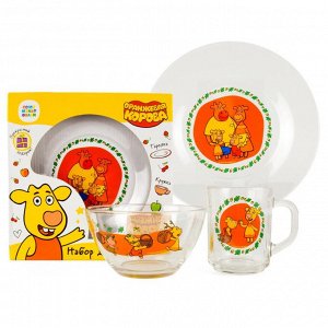 Умка. Набор стеклянной посуды "Оранжевая корова" ( кружка, тарелка и салатник) арт.GP51770ORK