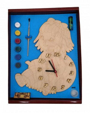 Часы с циферблатом под роспись "Кукла" с красками арт.ДНИ135