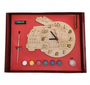 Часы с циферблатом под роспись "Машина пожарная" с красками арт.ДНИ130