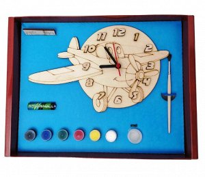 Часы с циферблатом под роспись "Самолет" с красками арт.ДНИ131