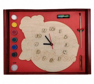 Часы с циферблатом под роспись "Чудо-поезд" с красками арт.ДНИ137
