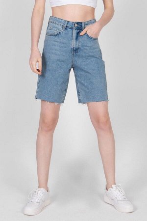 Легкие джинсовые шорты-бермуды с высокой талией