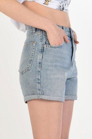 Джинсовые шорты с высокой талией цвета джинсовой ткани