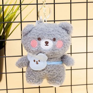 Брелок меховой "Bear with bag", grey