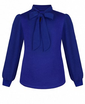 Синий джемпер(блузка)для девочки с бантом-галстуком Цвет: синий