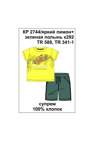 Комплект Цвет: яркий лимон, зеленая полынь к292; Вид изделия: Трикотажные изделия; Полотно: Супрем; Рисунок: яркий лимон, зеленая полынь к292; Сезон: Весна-Лето; Коллекция: №292 Сафари-парк
Комплект 