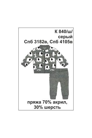 Комплект Цвет: серый; Вид изделия: Вязаные изделия; Полотно: Пряжа полушерсть; Рисунок: серый; Сезон: Осень-Зима
Вязаный детский комплект из полушерстяной пряжи. Куртка с узором, с длинными рукавами 