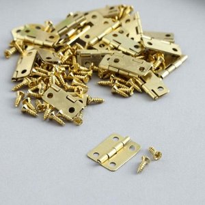 Петля для шкатулки металл с закругленными углами золото + саморезы набор 25 шт 1,6х1,3 см