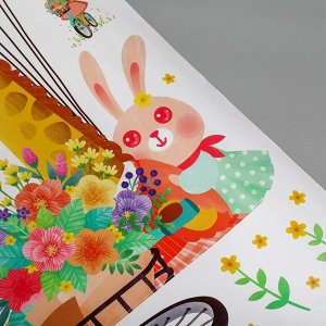 Наклейка пластик интерьерная цветная "Жирафа с зайкой на велосипеде" 60х90 см