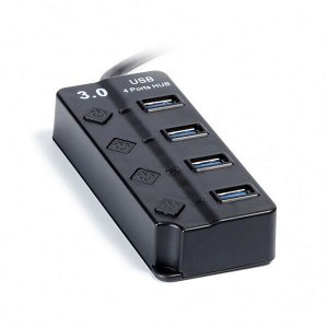 Хаб USB 3.0 с выключателями, 4 порта, СуперЭконом, черный, SBHA-7324-B